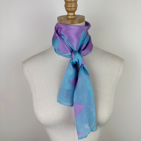 Vintage Blue & Purple Zig Zag Silk Scarf - Picture 4 of 10